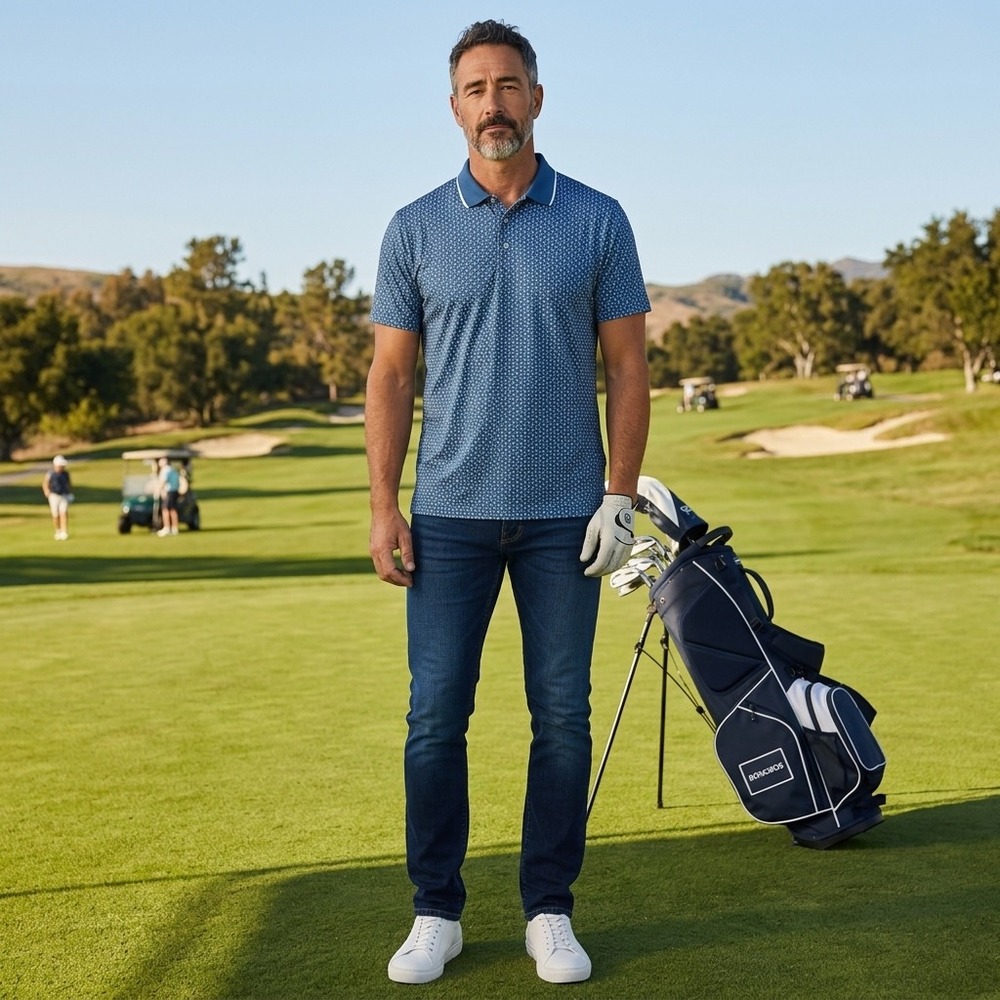 Bonobos Golf Mens Slim Fit Blue Geometric Print Performance Polo GKT10929S M